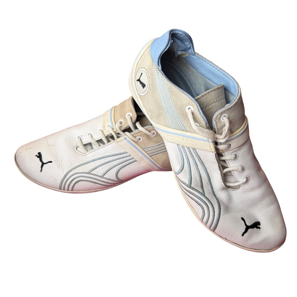 Puma Speed Cat Sneakers White Blue Leather Suede Y2K Cyber Racing Sporty Chic